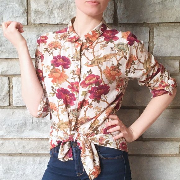 J. Jill Tops - Fauna & Flora Natural Fiber Button Down Blouse